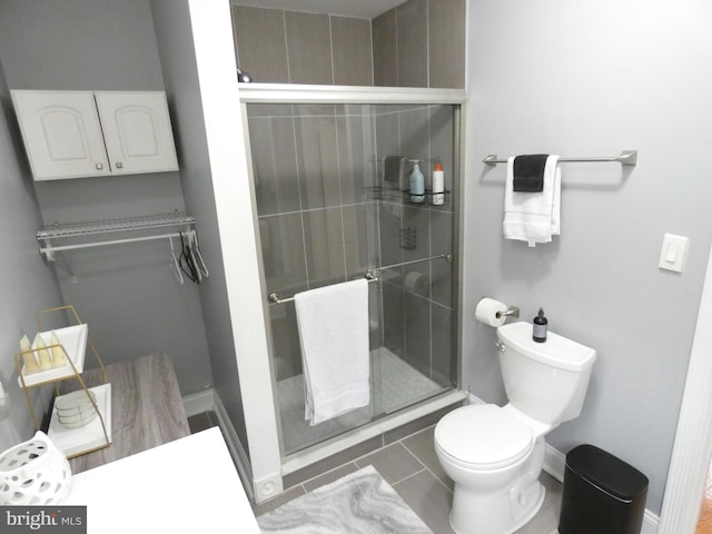 503 Division St, Harrisburg, PA 17110 - bathroom with a stall shower, toilet, baseboards, and tile patterned flooring