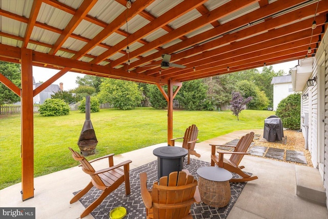 9 Tally Ho Dr, Fredericksburg, VA 22405 - view of patio / terrace featuring a ceiling fan, area for grilling, and an outdoor fire pit