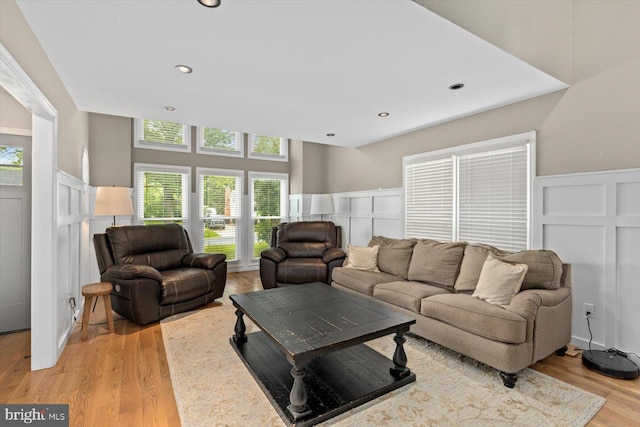 9 Tally Ho Dr, Fredericksburg, VA 22405 - living area featuring a decorative wall, a wainscoted wall, light wood-type flooring, and recessed lighting