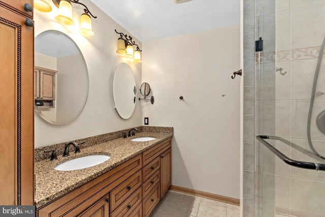9 Tally Ho Dr, Fredericksburg, VA 22405 - bathroom with double vanity, tiled shower, and tile patterned floors