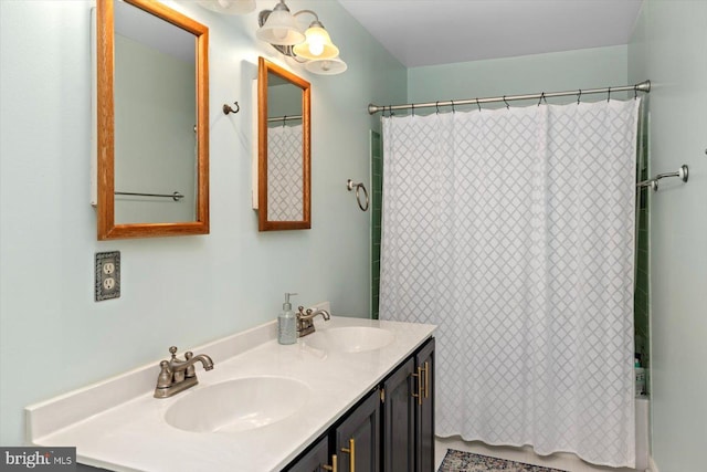 9 Tally Ho Dr, Fredericksburg, VA 22405 - bathroom with double vanity and shower / tub combo with curtain