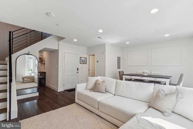 912 N 16th St Unit C, Philadelphia, PA 19130 - living area featuring electric panel, hardwood / wood-style flooring, recessed lighting, baseboards, and stairs