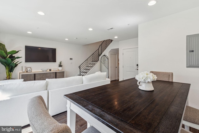 912 N 16th St Unit C, Philadelphia, PA 19130 - dining space featuring electric panel, stairs, recessed lighting, and wood finished floors