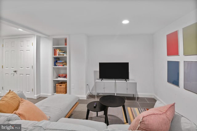 908 Westminster St NW, Washington, DC 20001 - tiled living room with built in features, baseboards, and recessed lighting