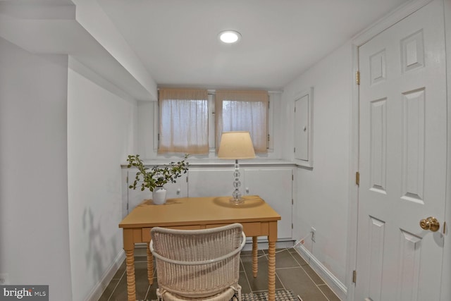 908 Westminster St NW, Washington, DC 20001 - office area featuring baseboards, dark tile patterned floors, and recessed lighting