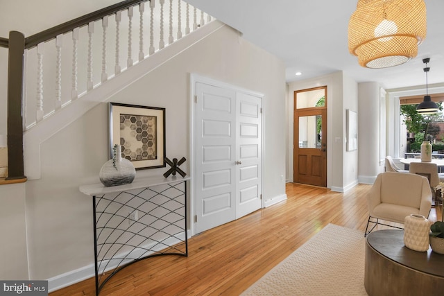 908 Westminster St NW, Washington, DC 20001 - entryway featuring hardwood / wood-style floors, baseboards, stairway, and recessed lighting
