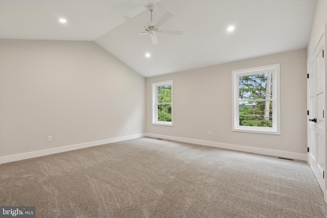 721 Walden Rd, Elkins Park, PA 19027 - carpeted empty room featuring a ceiling fan, recessed lighting, baseboards, and lofted ceiling