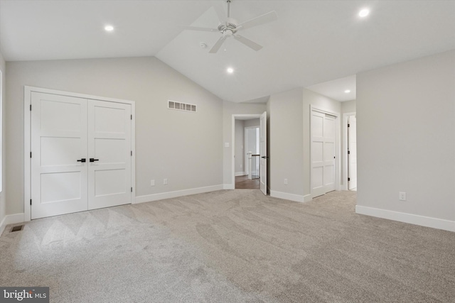 721 Walden Rd, Elkins Park, PA 19027 - unfurnished bedroom featuring two closets, recessed lighting, light colored carpet, baseboards, and vaulted ceiling