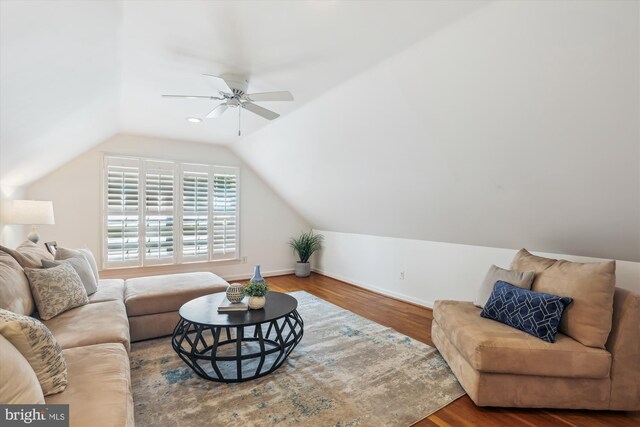 8305 Toll House Rd, Annandale, VA 22003 - living area featuring ceiling fan, vaulted ceiling, and wood finished floors