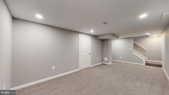 1202 Eugenia Way, Bel Air, MD 21014 - finished basement featuring recessed lighting, baseboards, carpet flooring, and stairway
