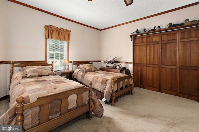 8807 Woodland Ferry Rd, Laurel, DE 19956 - bedroom featuring light colored carpet, crown molding, and a textured ceiling