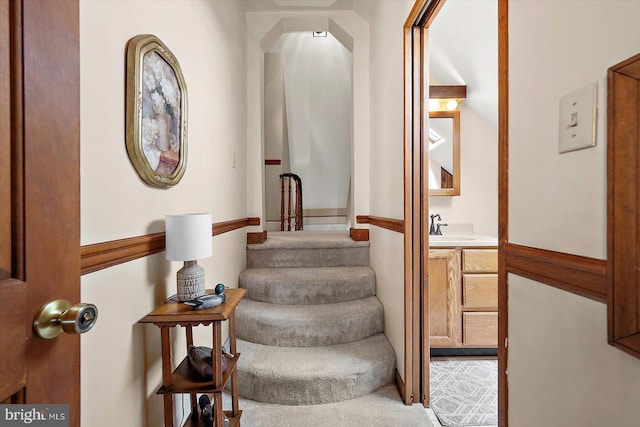 8807 Woodland Ferry Rd, Laurel, DE 19956 - stairs with carpet flooring