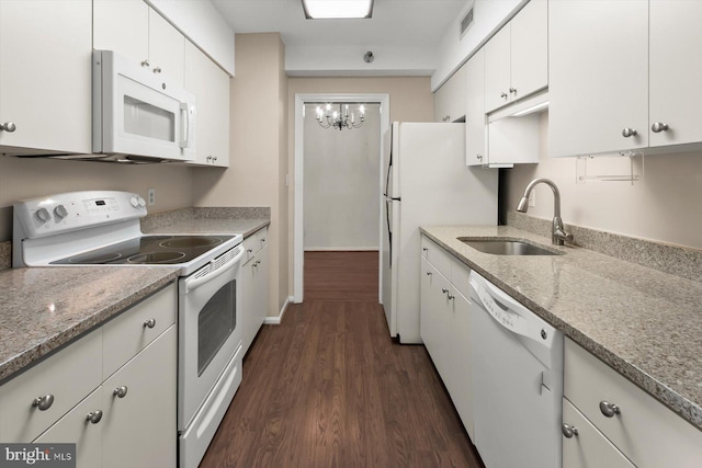 5802 Nicholson Ln Unit 2-407, Rockville, MD 20852 - kitchen featuring white appliances, a sink, white cabinetry, and dark wood finished floors