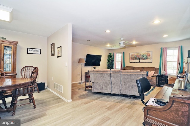 2028 Brookdale Dr, Forked River, NJ 08731 - living area featuring ceiling fan, light wood-style floors, recessed lighting, healthy amount of natural light, and baseboards