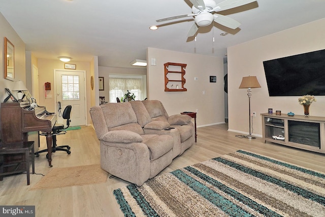 2028 Brookdale Dr, Forked River, NJ 08731 - living area with light wood-style floors, a ceiling fan, and baseboards