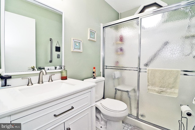 2028 Brookdale Dr, Forked River, NJ 08731 - full bath featuring toilet, a shower stall, vanity, and tile patterned floors