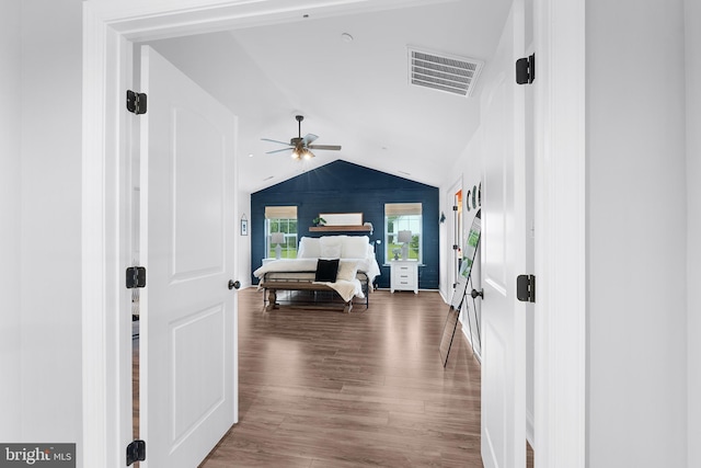 815 Summersweet Ct, Huntingtown, MD 20639 - foyer with ceiling fan, wood finished floors, and lofted ceiling