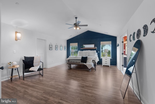 815 Summersweet Ct, Huntingtown, MD 20639 - bedroom with wood finished floors, lofted ceiling, baseboards, and ceiling fan