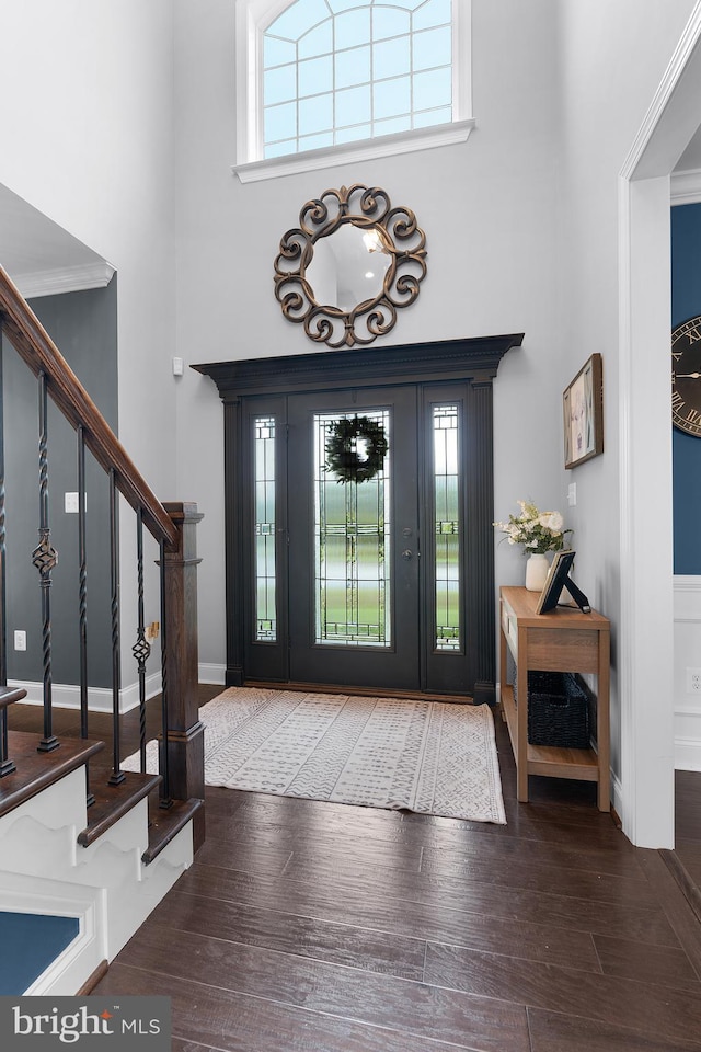 815 Summersweet Ct, Huntingtown, MD 20639 - entrance foyer featuring a towering ceiling, stairway, and wood finished floors