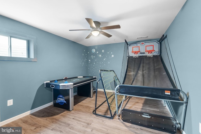 815 Summersweet Ct, Huntingtown, MD 20639 - game room with a ceiling fan, wood finished floors, and baseboards