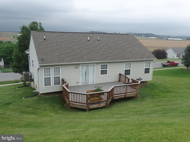 112 Colton Ct, Smithsburg, MD 21783 - rear view of property featuring central air condition unit, roof with shingles, a yard, and a deck