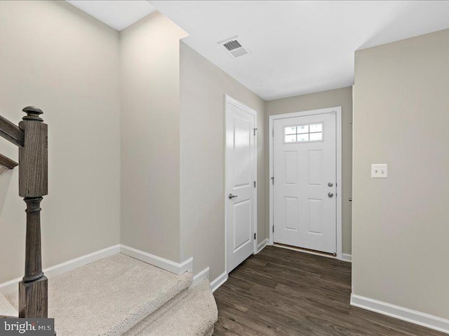 107 Lookout Way, Fredericksburg, VA 22405 - foyer entrance with baseboards, dark wood finished floors, and stairs