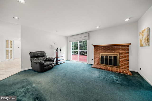 1 Carriage Way, Cinnaminson, NJ 08077 - unfurnished living room featuring carpet floors, a fireplace, recessed lighting, and baseboards