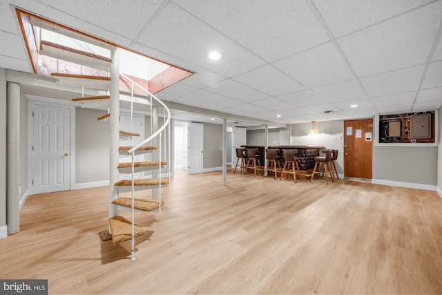 1 Carriage Way, Cinnaminson, NJ 08077 - indoor dry bar with a paneled ceiling, baseboards, stairway, wood finished floors, and recessed lighting
