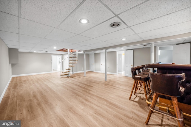 1 Carriage Way, Cinnaminson, NJ 08077 - finished basement featuring stairway, baseboards, light wood-style flooring, a paneled ceiling, and recessed lighting