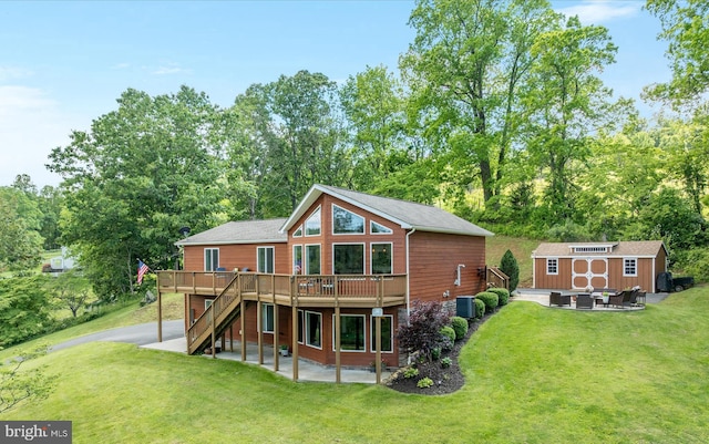 1439 Fiery Run Rd, Linden, VA 22642 - back of property featuring a patio area, a deck, a lawn, stairway, and an outdoor fire pit