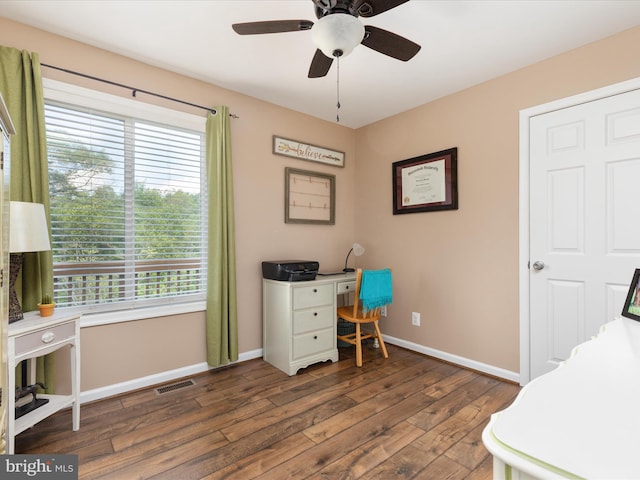 1439 Fiery Run Rd, Linden, VA 22642 - home office featuring wood finished floors, a ceiling fan, and baseboards