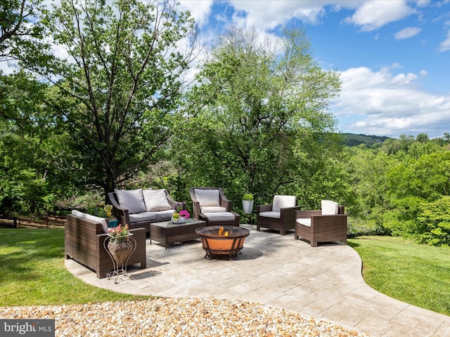 1439 Fiery Run Rd, Linden, VA 22642 - view of patio / terrace featuring an outdoor living space with a fire pit