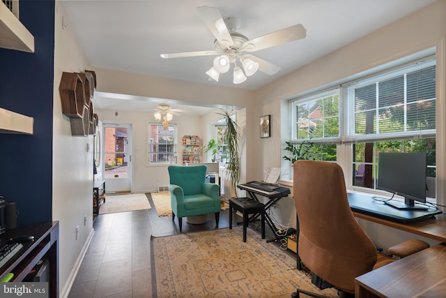 915 Edgewood Dr, Springfield, PA 19064 - office area featuring baseboards, a ceiling fan, and tile patterned flooring