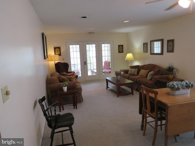 15 Meadowwood Ct, Columbus, NJ 08022 - living area featuring carpet floors, french doors, ceiling fan, and recessed lighting