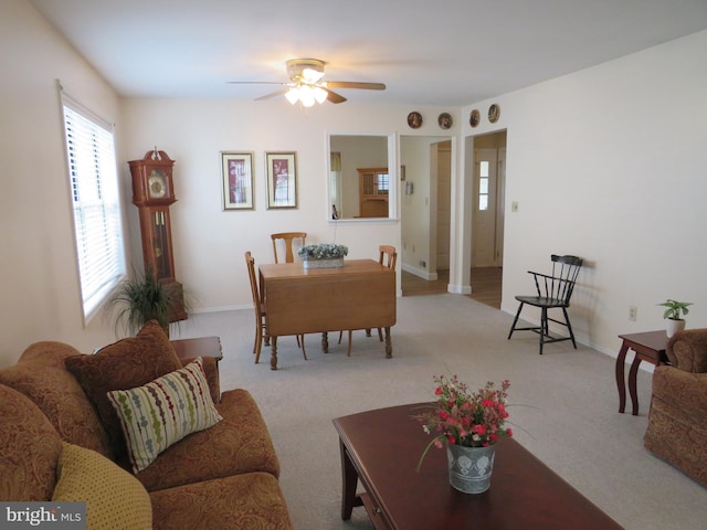 15 Meadowwood Ct, Columbus, NJ 08022 - living room featuring a ceiling fan, carpet flooring, and baseboards