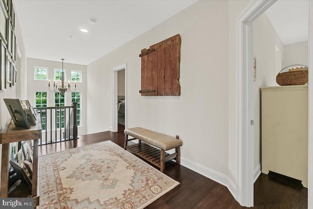 3525 Franks Ter, Monrovia, MD 21770 - hallway with a chandelier, dark wood-style floors, baseboards, and recessed lighting