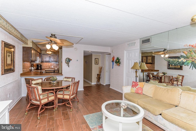 10300 Coastal Hwy Unit 1905, Ocean City, MD 21842 - living room featuring a ceiling fan, wood finished floors, and baseboards