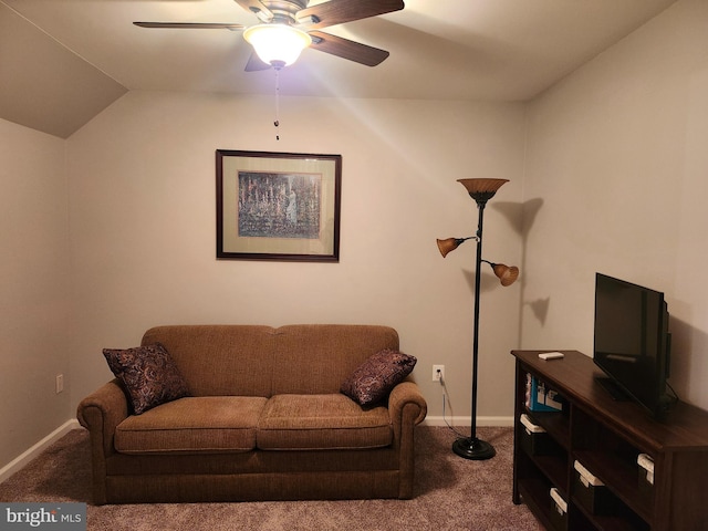 45 Freedom Ln, Bensalem, PA 19020 - living area featuring carpet, baseboards, ceiling fan, and vaulted ceiling