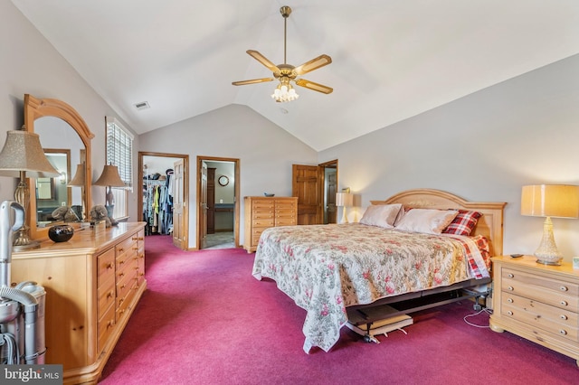 14 Yorkshire Rd, Hamilton, NJ 08610 - bedroom featuring dark colored carpet, a spacious closet, lofted ceiling, a closet, and ceiling fan