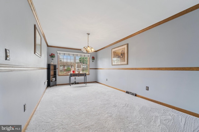 14 Yorkshire Rd, Hamilton, NJ 08610 - unfurnished room with ornamental molding, baseboards, carpet floors, and a chandelier