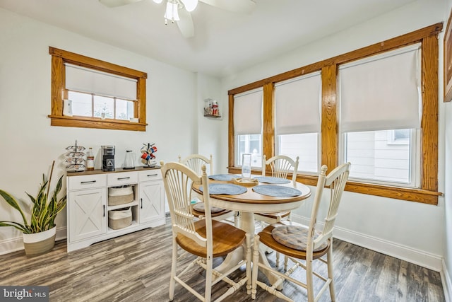 122 E Pine St, Audubon, NJ 08106 - dining room featuring baseboards, wood finished floors, and a ceiling fan