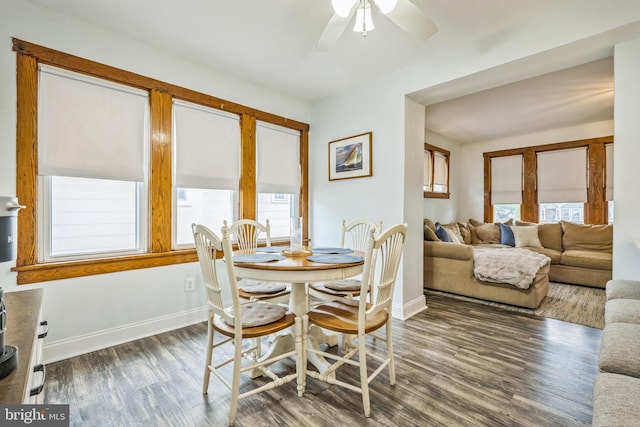 122 E Pine St, Audubon, NJ 08106 - dining area with baseboards, ceiling fan, and wood finished floors