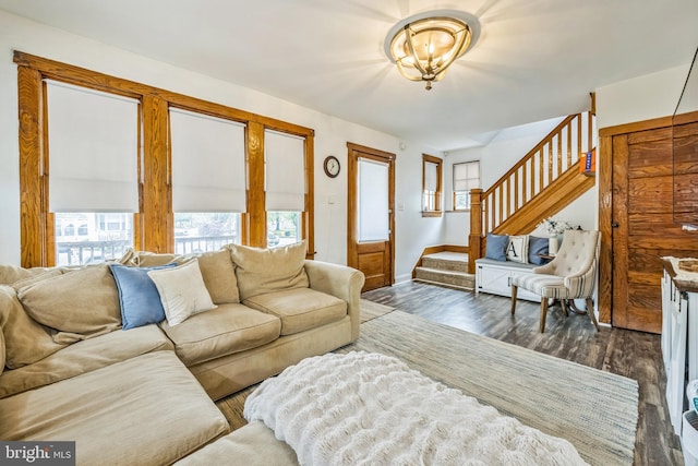 122 E Pine St, Audubon, NJ 08106 - living area with stairs, wood finished floors, and baseboards