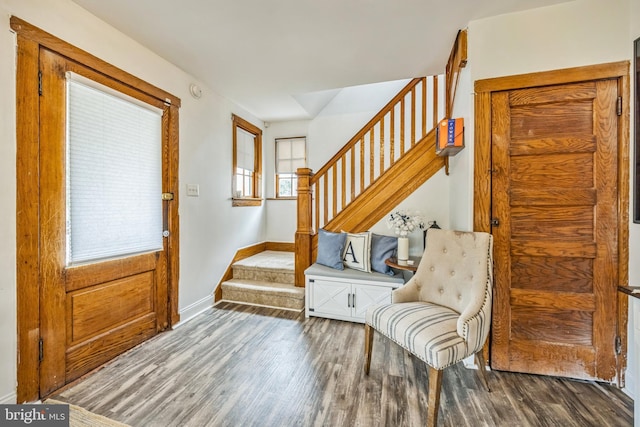 122 E Pine St, Audubon, NJ 08106 - foyer entrance with stairway, wood finished floors, and baseboards