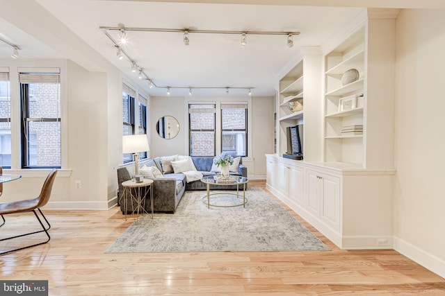 1858 California St NW Unit 20, Washington, DC 20009 - living room with rail lighting, light wood-style flooring, and baseboards