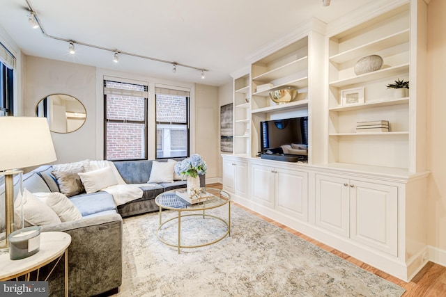 1858 California St NW Unit 20, Washington, DC 20009 - living room featuring rail lighting, light wood-style floors, and baseboards