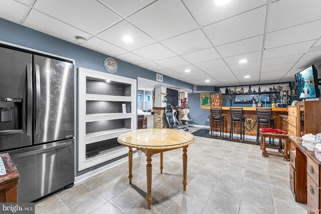 1 Winterberry Pl, Clayton, NJ 08312 - kitchen with stainless steel fridge with ice dispenser, a paneled ceiling, baseboards, built in shelves, and recessed lighting