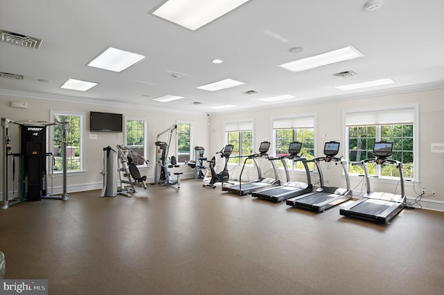 6306 Parkview Dr, Haverford, PA 19041 - gym featuring ornamental molding, baseboards, and healthy amount of natural light