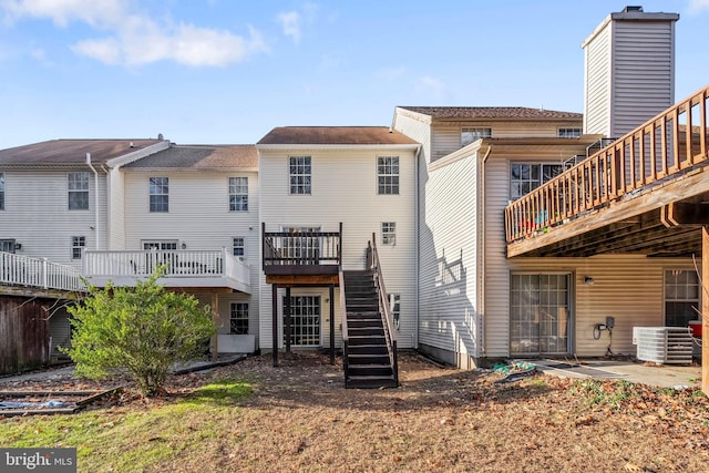 1123 Robin Hill Ct, Bel Air, MD 21015 - back of house with central air condition unit, stairs, and a wooden deck