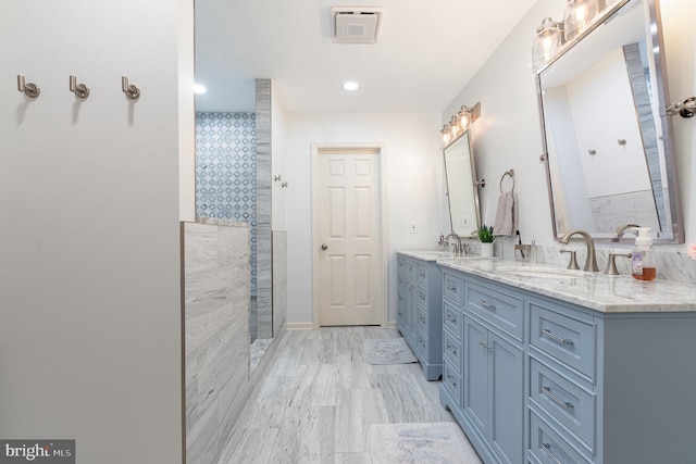 6202 Crofton Ct, Mechanicsburg, PA 17050 - bathroom featuring double vanity, walk in shower, and recessed lighting